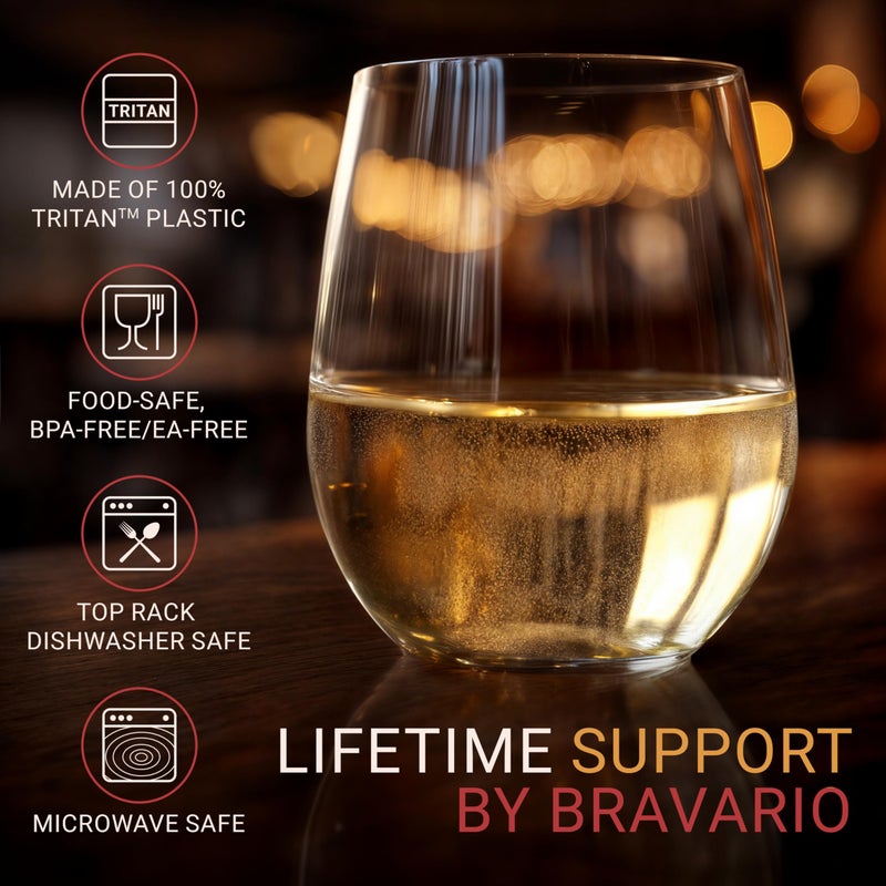 Bravario Unbreakable Stemless Plastic Wine Glasses | Reusable | Shatterproof 100% Tritan Plastic | Dishwasher-Safe | BPA-free | Awesome for Indoor & Outdoor | 20 oz, Set of 4 - Image 3